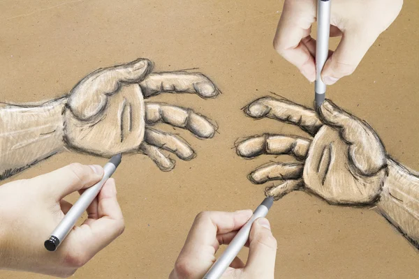 Чоловіки малюють абстрактні ескізи рук на текстурованому фоні — стокове фото