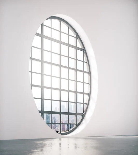 Rounded window with city view side — Stock Photo, Image