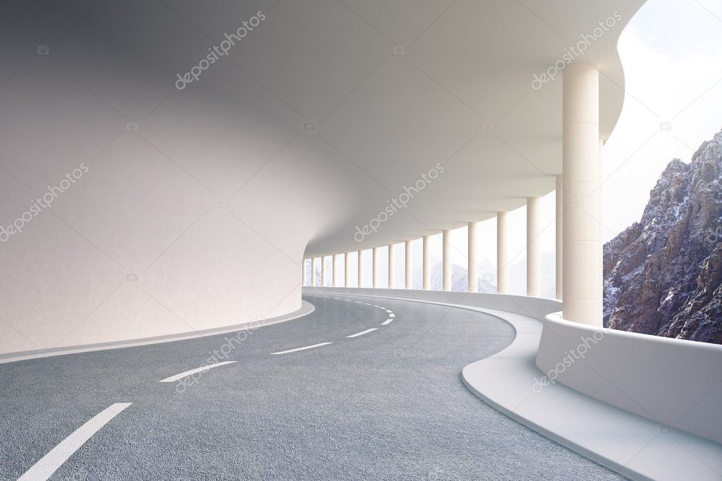 Road tunnel with landscape view