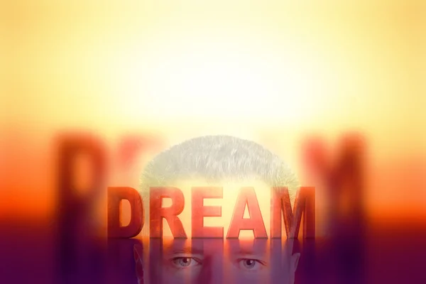 Dream concept. Businessman with abstract text — Φωτογραφία Αρχείου