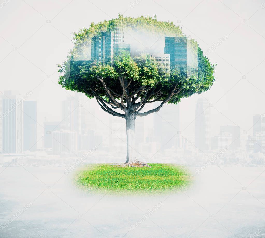 Abstract tree with cityscape