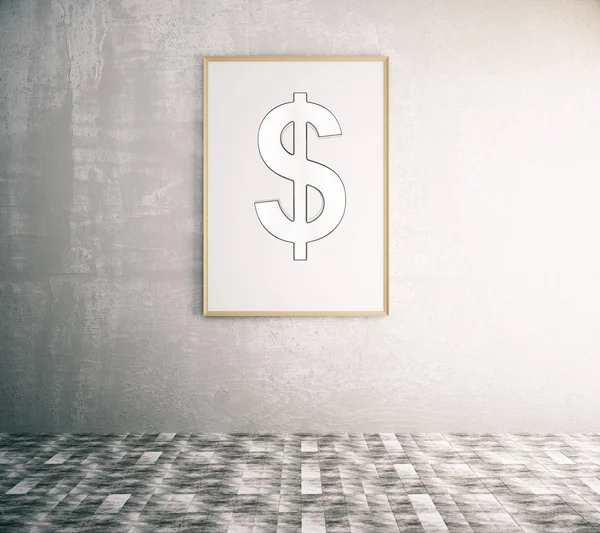 Marco de fotos con signo de dólar en el interior. Concepto de dinero. Renderizado 3D —  Fotos de Stock