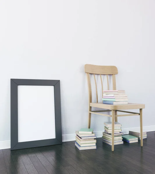 Cadeira e lado quadro de imagem em branco — Fotografia de Stock