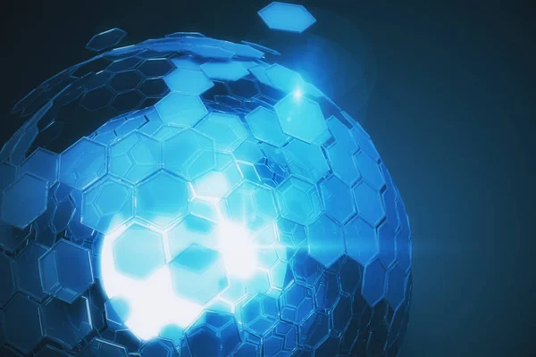 暗い背景に抽象的な細胞青い球体。技術コンセプト。3 d レンダリング — ストック写真