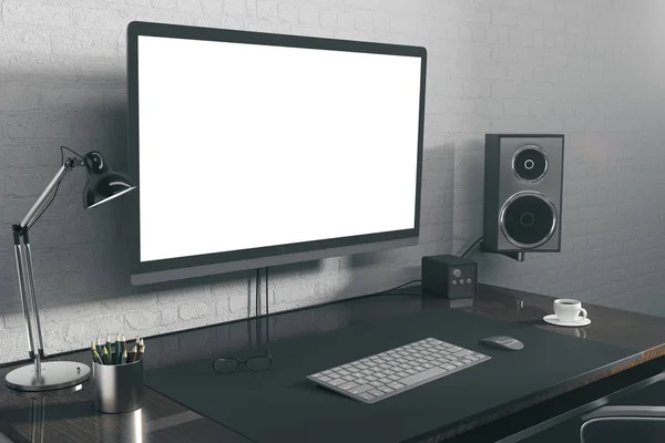 Designer arbetsplats med vit dator — Stockfoto