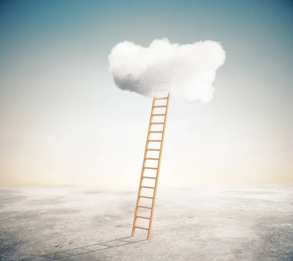 Σκάλα που οδηγεί σε αφράτο σύννεφο. Σχέδιο επιτυχίας. 3D rendering — Φωτογραφία Αρχείου
