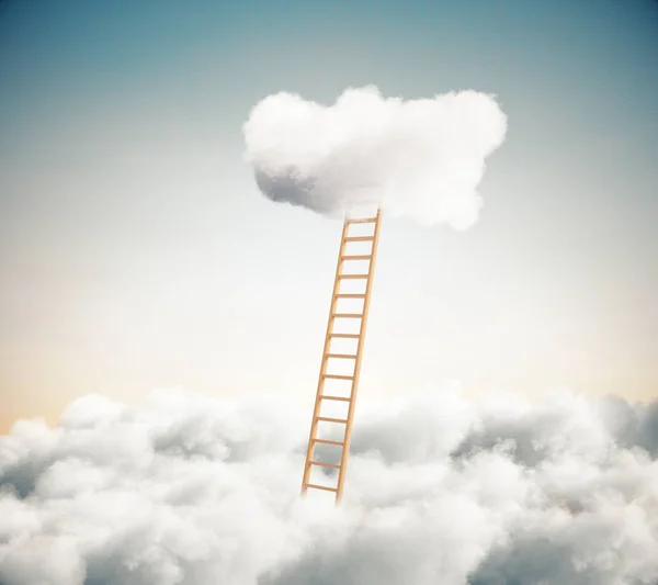 Escalera que conduce a una nube esponjosa. Concepto del cielo. Renderizado 3D — Foto de Stock