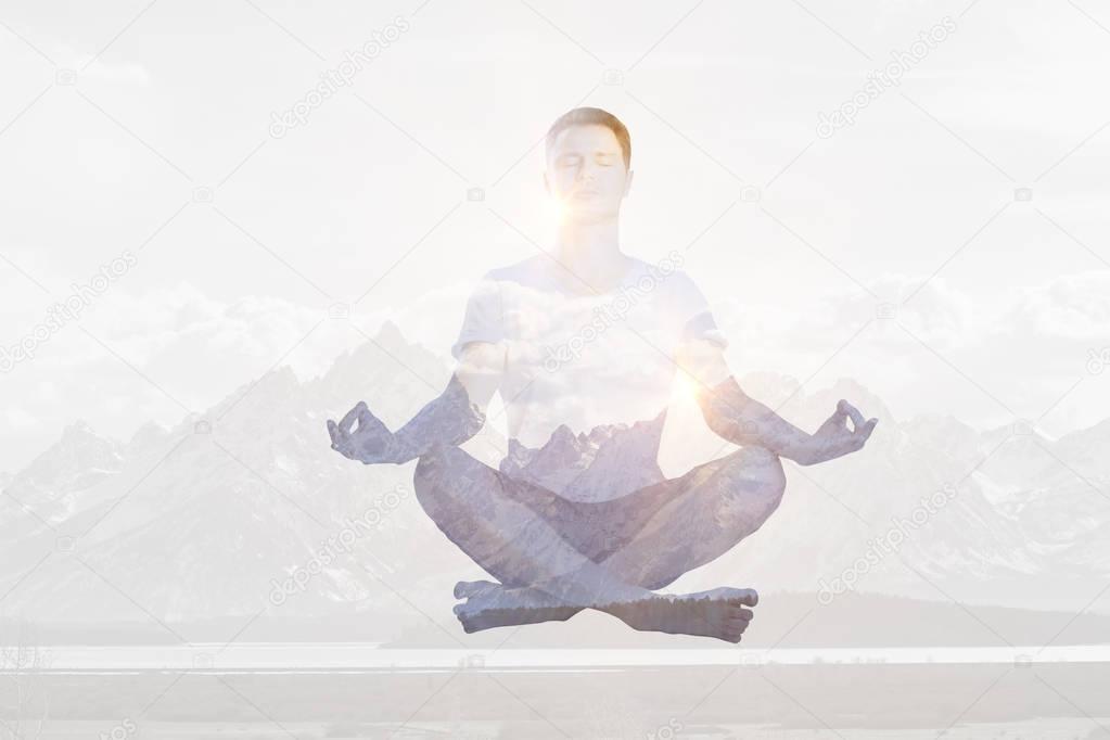 Meditating man multiexposure