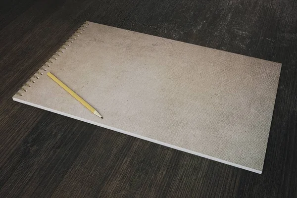 Κοντινό πλάνο της ηλικίας ΣΠΙΡΑΛ σημειωματάριο και μολύβι σε ξύλινη επιφάνεια. Ομοίωμα, 3d Rendering — Φωτογραφία Αρχείου