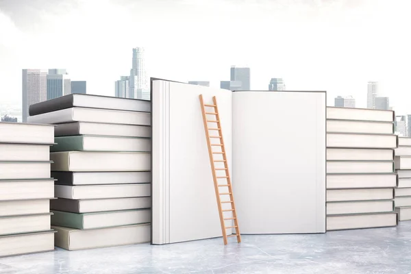 Högen av böcker och trappor, utbildning koncept. 3D-rendering — Stockfoto