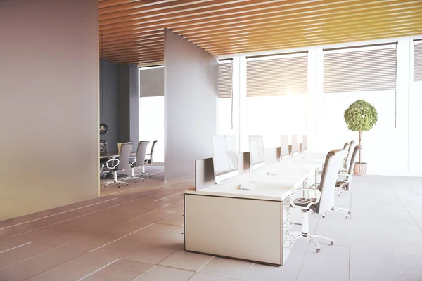 Side view of modern coworking office with no view. 3D Rendering — Stock Photo, Image