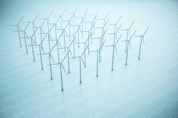 青メッシュの背景に風車を広場します。Sustainbility のコンセプトです。3 d レンダリング — ストック写真