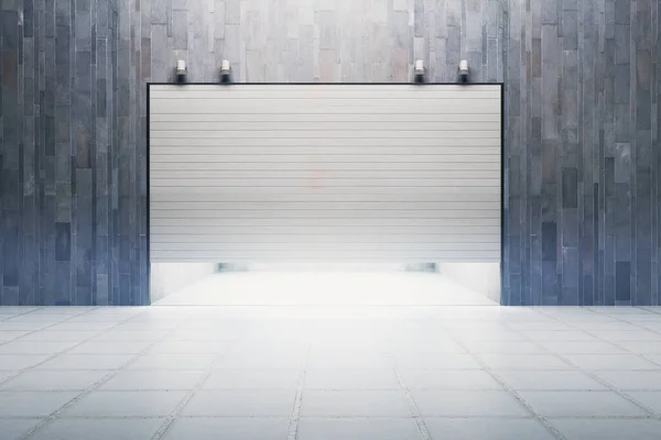 Heldere garage met gesloten deur — Stockfoto