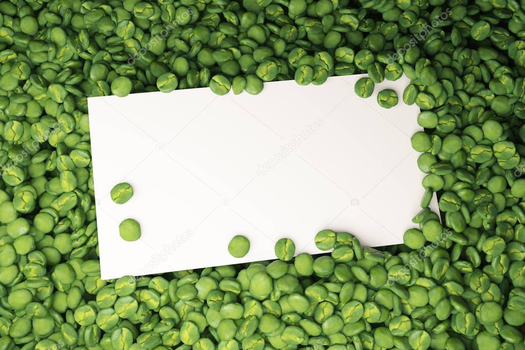 White card on green coffee beans