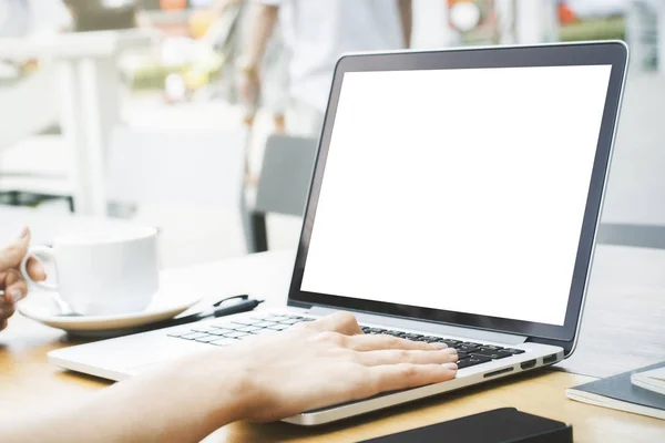 Girl using white laptop — Stock Photo, Image