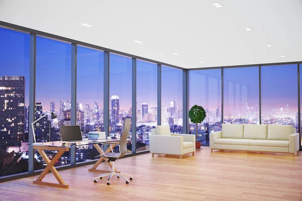 Modern office with night city view — Stock Photo, Image