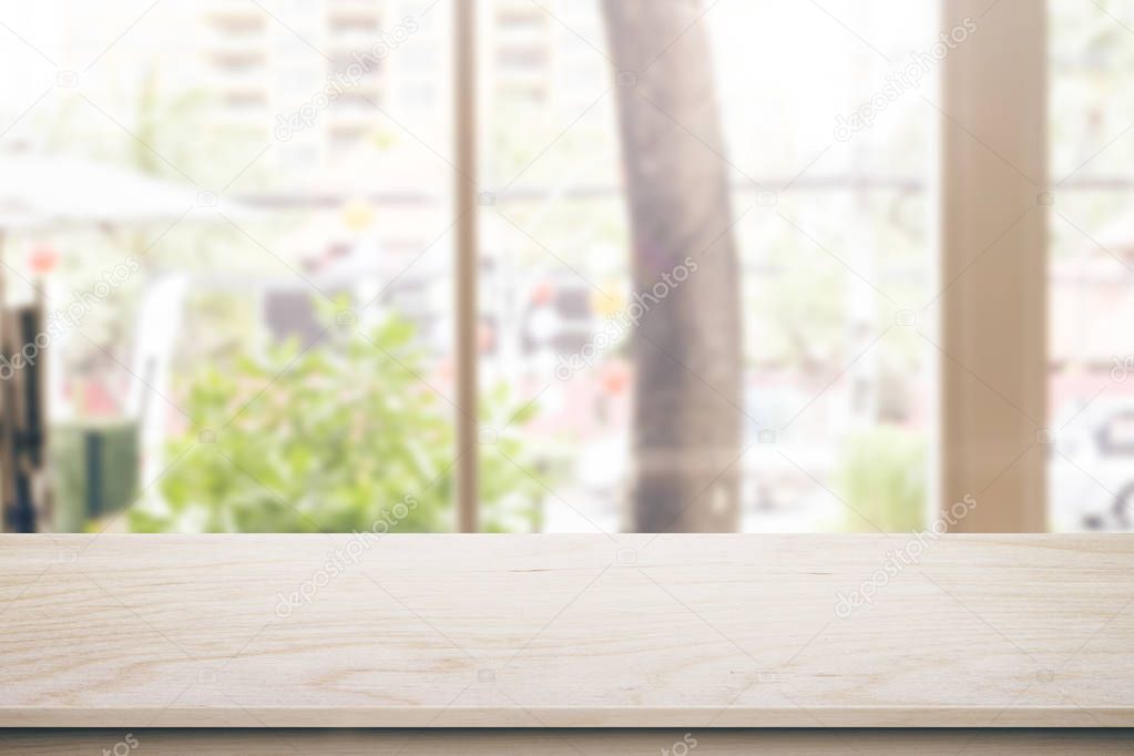 Wooden table on outdoor background