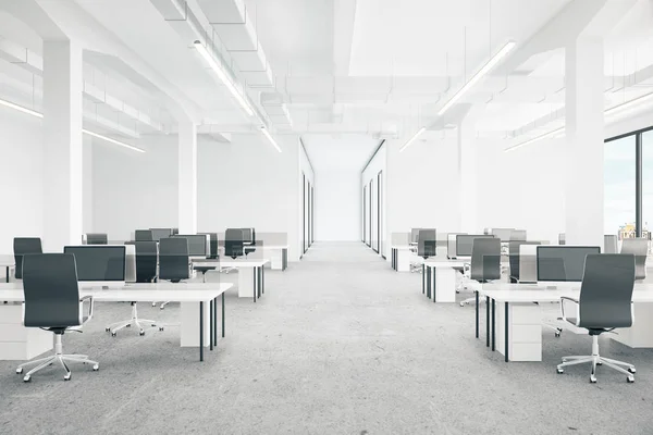 Intérieur de bureau avec vue sur la ville. Rendu 3D — Photo