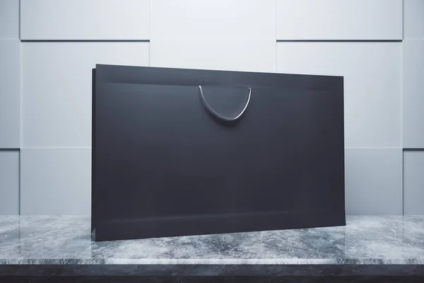 Černé horizontální nákupní taška na konkrétní pozadí. Koncept obchodů. Mock-up, vykreslování 3d objektů — Stock fotografie