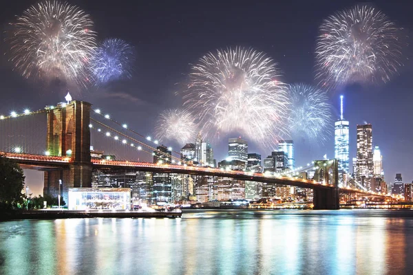 Night city with fireworks background — Stock Photo, Image