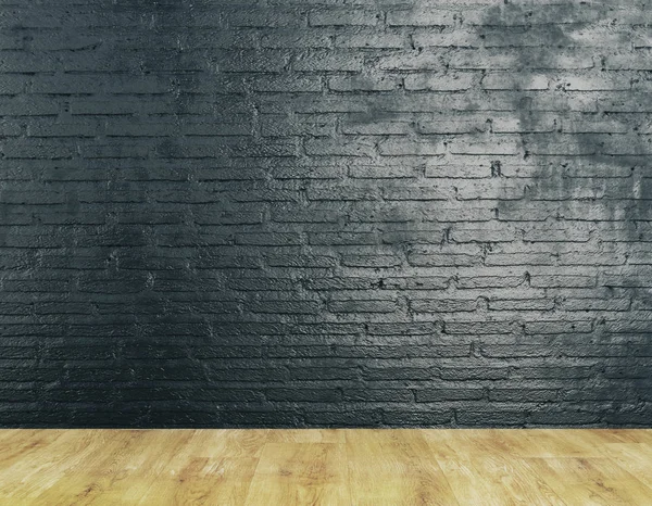 Boş oda iç dokulu tuğla duvar ve ahşap zemin ile. Alay etmek yukarıya, 3d render — Stok fotoğraf