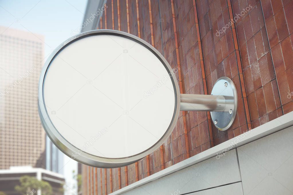 Brick building with empty white round stopper. Bar concept. Mock up, 3D Rendering