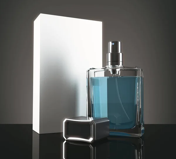 Niebieski perfumy z opakowania — Zdjęcie stockowe