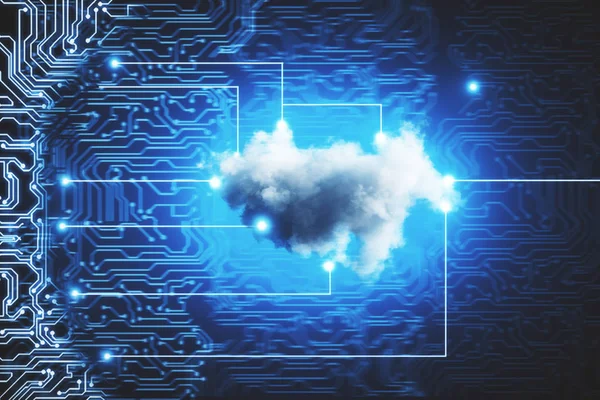 Blå tech bakgrund med moln — Stockfoto