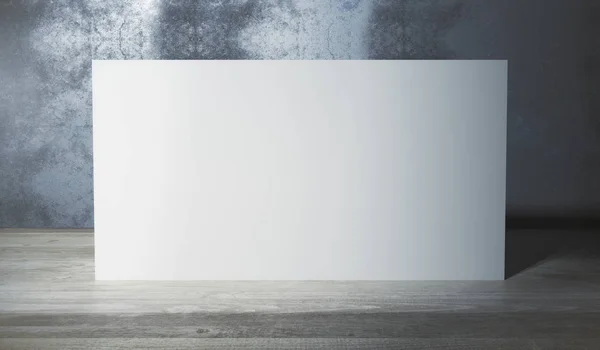 Lege witte billboard in kamer met houten vloer en betonnen muur. Galerie concept. Mock up, 3D-Rendering — Stockfoto