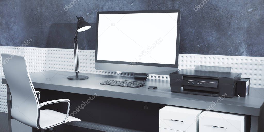 Creative designer desk with empty computer 