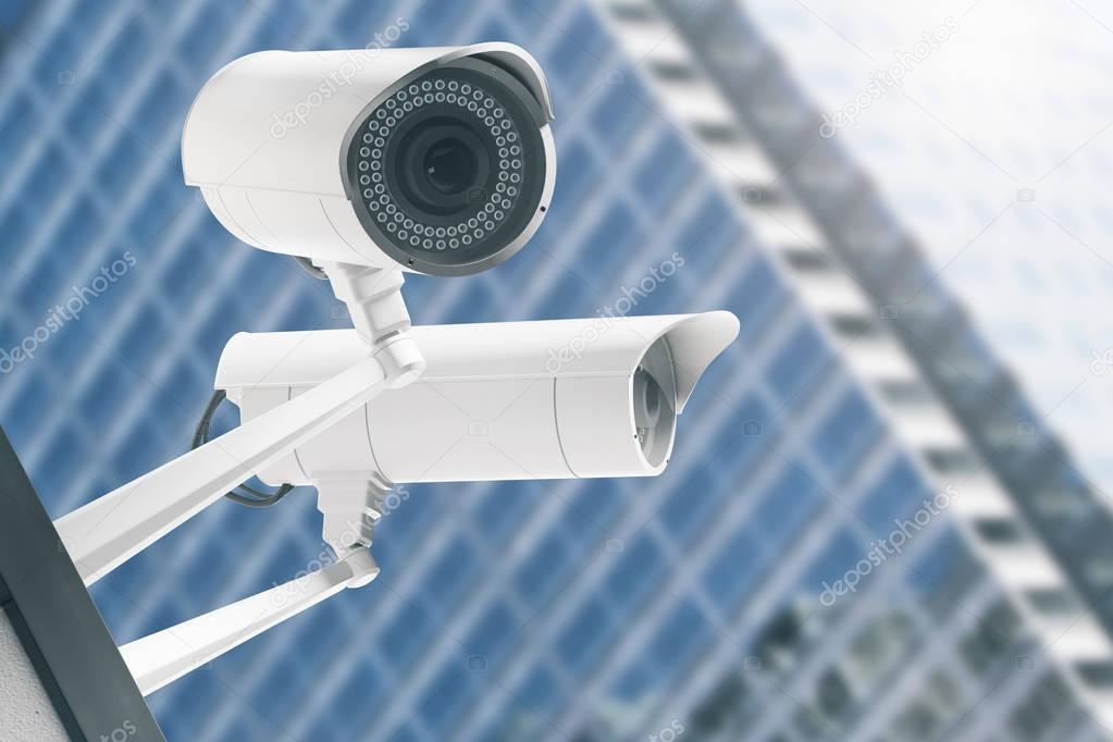 building with various CCTV cameras 