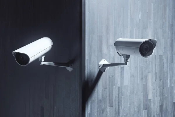 CCTV kamerák csempe épület külső-val másol hely. Biztonsági koncepció. 3D-leképezés — Stock Fotó