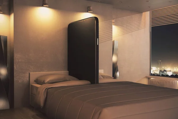 Schlafzimmer mit abstraktem Smartphone — Stockfoto
