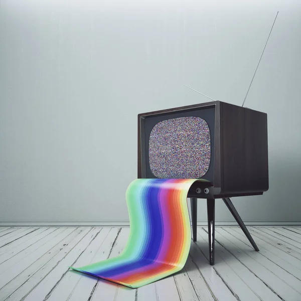 Veralteter Fernseher mit Regenbogenzunge — Stockfoto