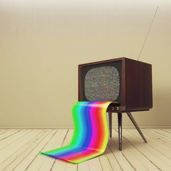 Retro-Fernseher mit Regenbogenzunge — Stockfoto