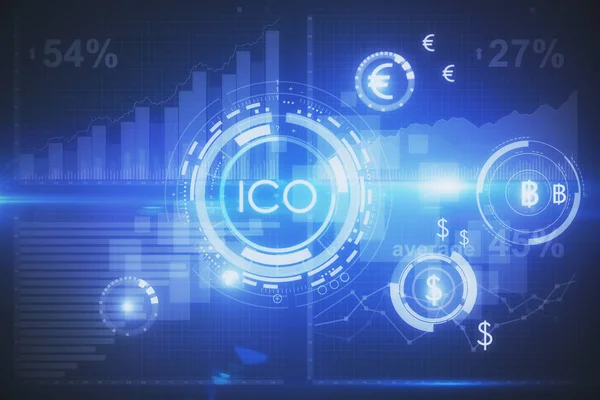 Abstraktní zářící digitální Měna tlačítko Ico první mince na virtuální digitální elektronické uživatelské rozhraní. Cryptocurrnecy koncepce. 3D vykreslování — Stock fotografie