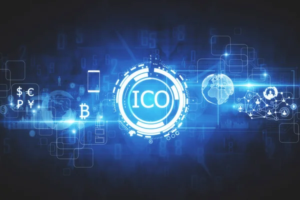 Abstraktní zářící digitální Měna tlačítko Ico první mince na virtuální digitální elektronické uživatelské rozhraní. Investiční koncepci. 3D vykreslování — Stock fotografie
