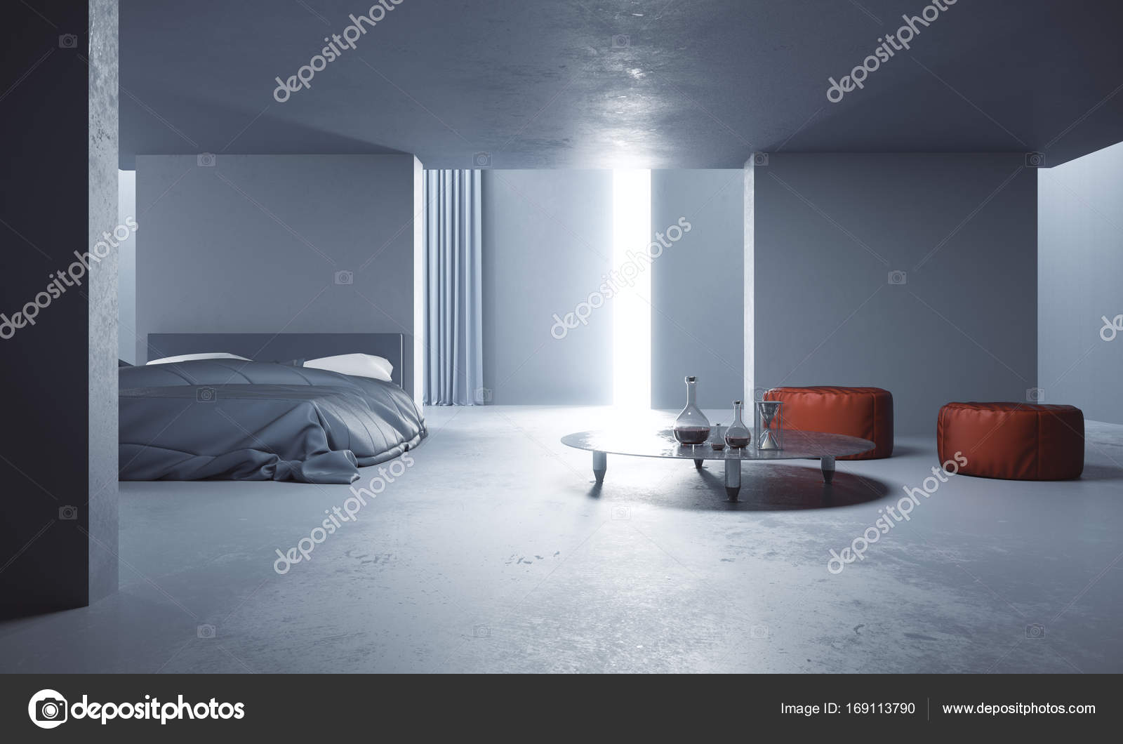 Simple Concrete Bedroom Interior Stock Photo C Peshkov