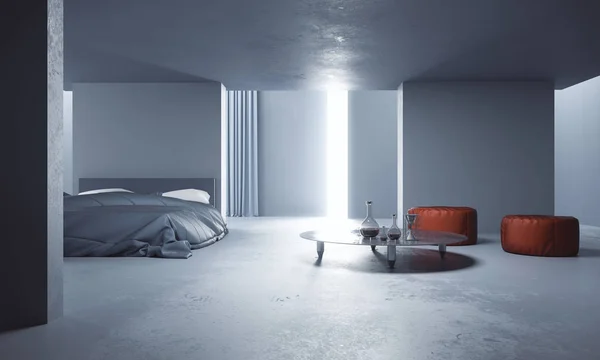 Simple concrete bedroom interior