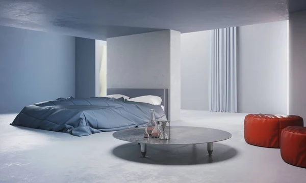 Contemporary concrete bedroom interior