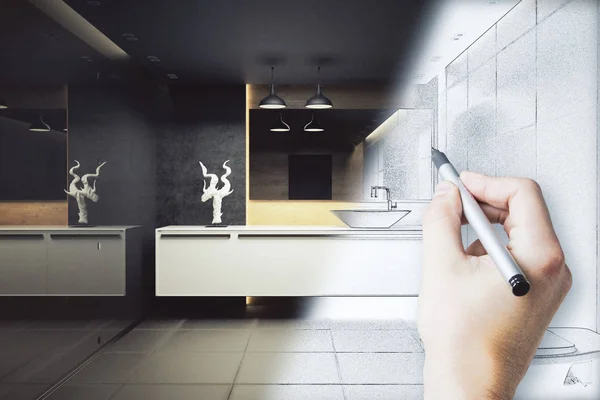 Hand drawing beautiful bathroom interior. Project concept. 3D Rendering — Stock Photo, Image