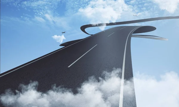 Abstract sky road with planes and sunlight. Success concept. 3D Rendering — Stock Photo, Image