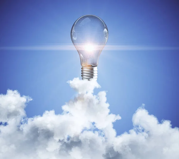 Abstrakta molnig himmel med lysande lampa. Prestation-konceptet. 3D-rendering — Stockfoto