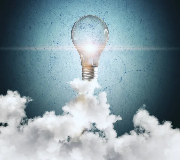 Abstrakta molnig himmel med lysande lampa. Innovationsbegreppet. 3D-rendering — Stockfoto