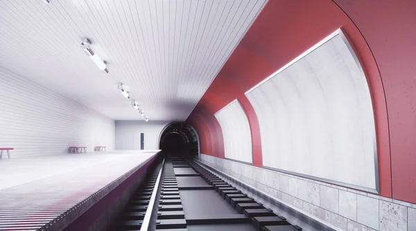 Estação de metrô vermelho moderno com outdoor — Fotografia de Stock