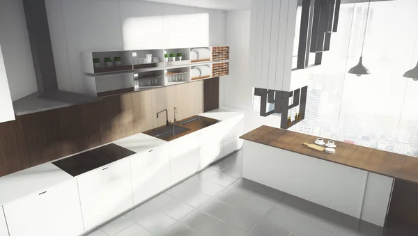 Interior dapur putih kontemporer — Stok Foto