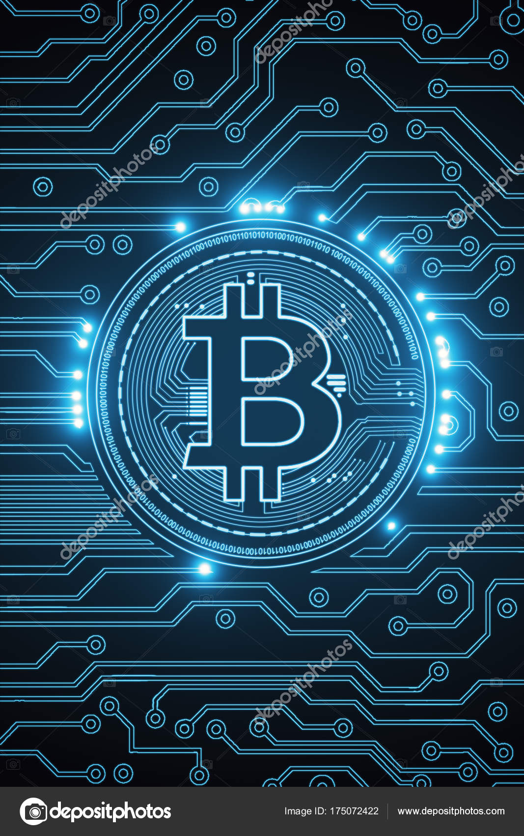 Bitcoin Fundo Azul Fotografia De Stock Editorial Peshkov 175072422