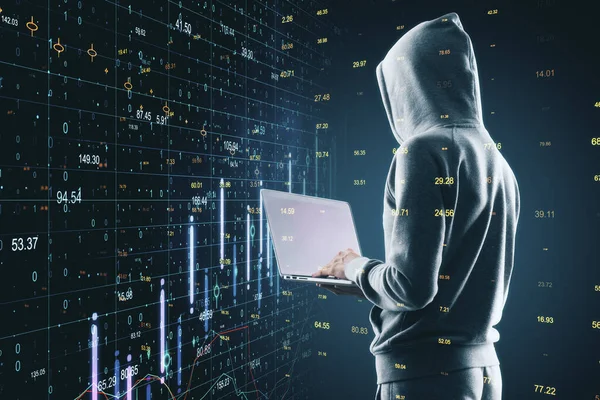 Hacker avec hologramme Big Data — Photo