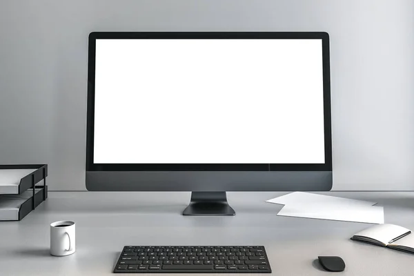 Biały ekran monitora komputerowego — Zdjęcie stockowe