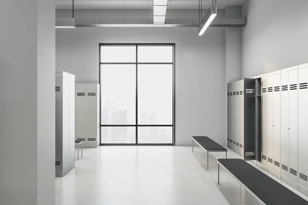 Concrete locker room interior